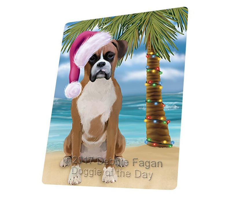 Summertime Happy Holidays Christmas Boxer Dog on Tropical Island Beach Tempered Cutting Board D113