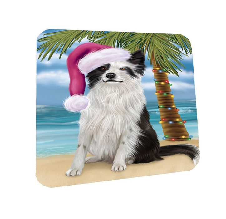 Summertime Happy Holidays Christmas Border Collie Dog on Tropical Island Beach Coasters Set of 4