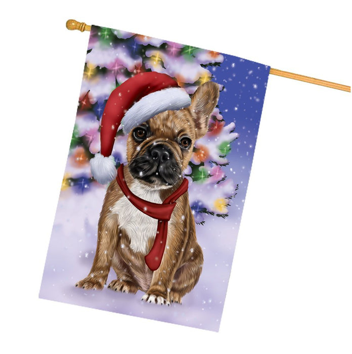 Winterland Wonderland French Bulldogs Dog In Christmas Holiday Scenic Background House Flag