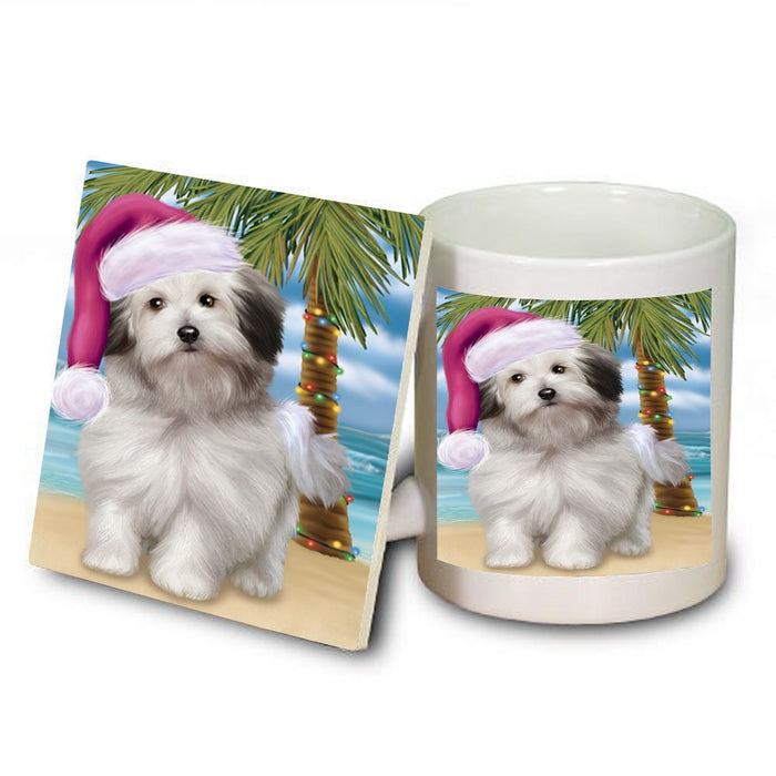Summertime Bolognese Dog on Beach Christmas Mug and Coaster Set MUC0742