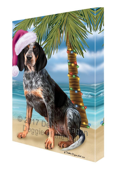 Summertime Happy Holidays Christmas Coonhound Bluetick Dog on Tropical Island Beach Canvas Wall Art D103