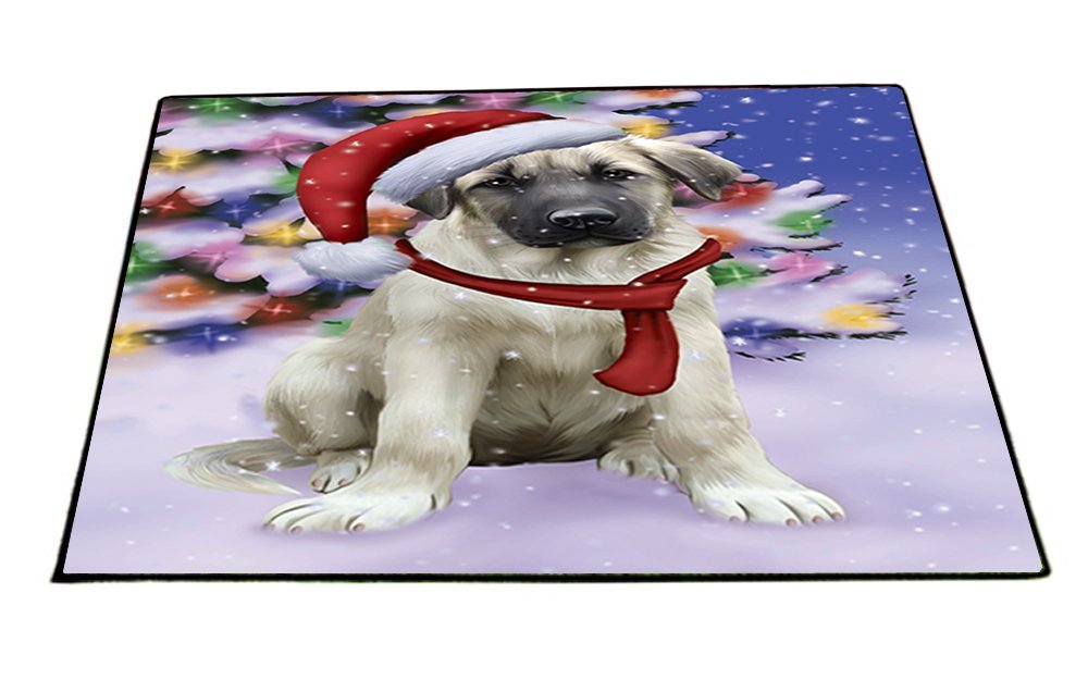 Winterland Wonderland Anatolian Shepherds Puppy Dog In Christmas Holiday Scenic Background Indoor/Outdoor Floormat
