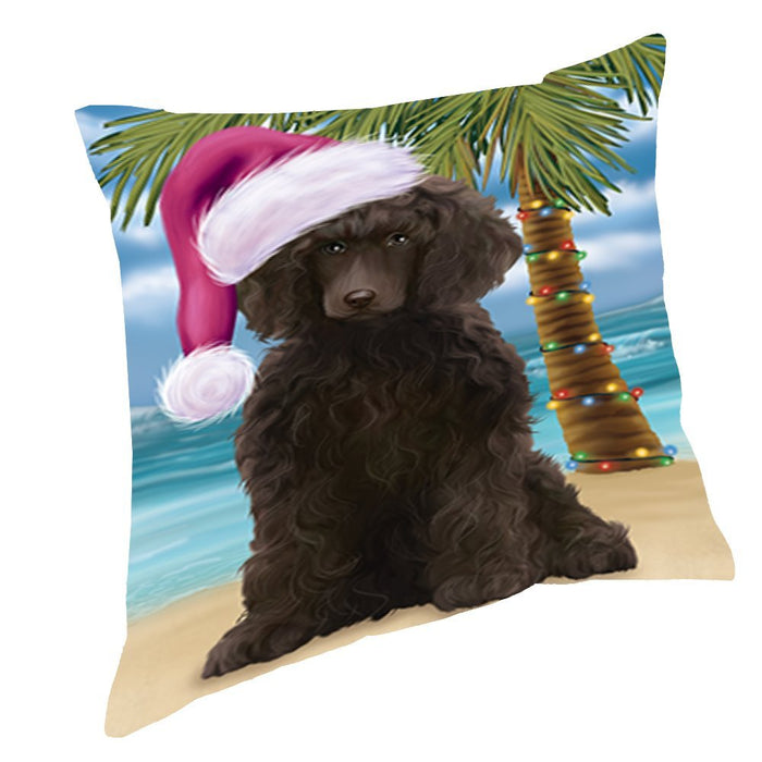 Summertime Christmas Happy Holidays Poodle Dog on Beach Throw Pillow PIL1580