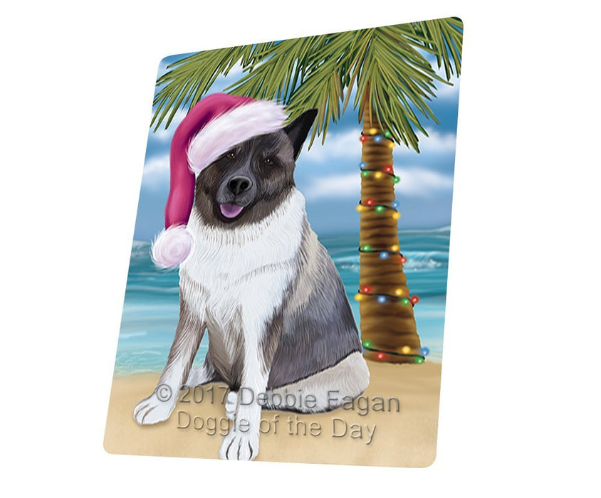 Summertime Happy Holidays Christmas Akita Dog On Tropical Island Beach Magnet Mini (3.5" x 2") D135