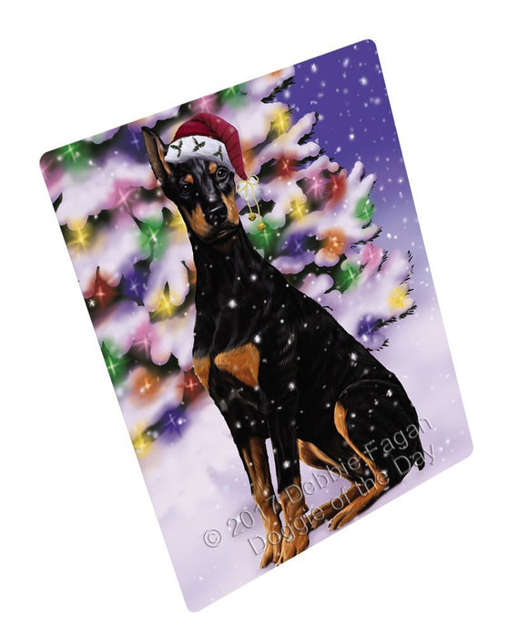 Winterland Wonderland Doberman Pinschers Dog In Christmas Holiday Scenic Background Large Refrigerator / Dishwasher Magnet