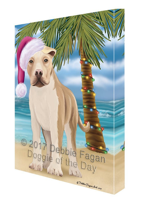 Summertime Happy Holidays Christmas American Staffordshire Dog on Tropical Island Beach Canvas Wall Art D087