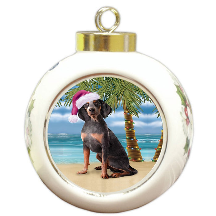 Summertime American English Coonhound Dog on Beach Christmas Round Ball Ornament POR1044
