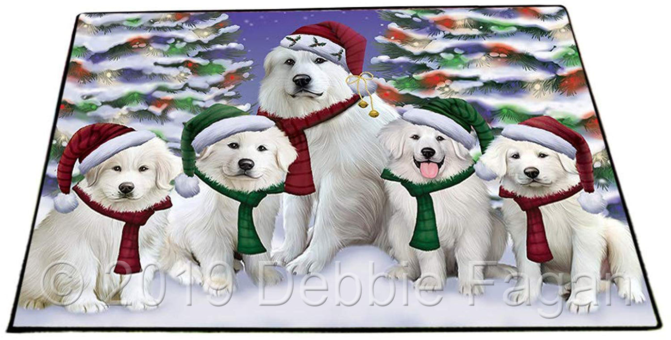 Great Pyrenees Dog Christmas Family Portrait in Holiday Scenic Background Floormat FLMS51936