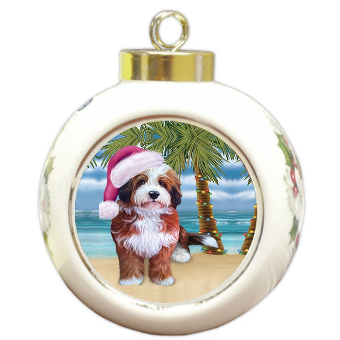 Summertime Bernedoodle Dog on Beach Christmas Round Ball Ornament POR1056