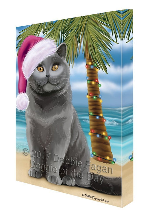 Summertime Happy Holidays Christmas British Shorthair Cat on Tropical Island Beach Canvas Wall Art D097