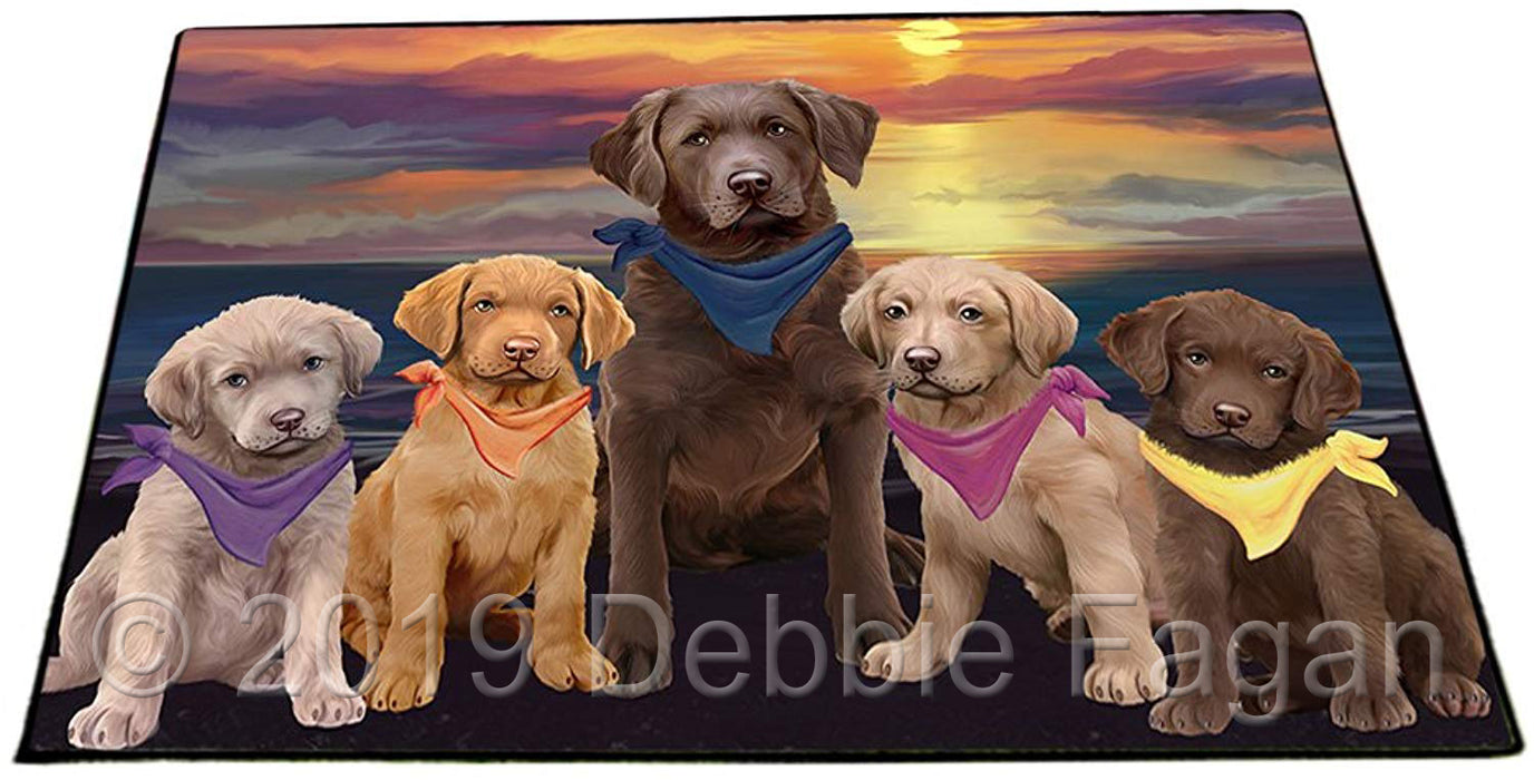 Family Sunset Portrait Chesapeake Bay Retrievers Dog Floormat FLMS50466