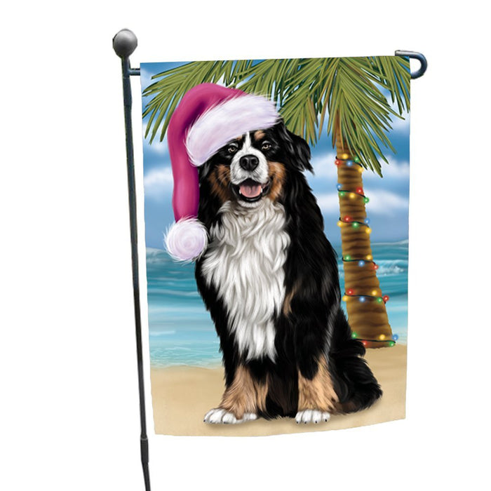 Summertime Happy Holidays Christmas Bernese Dog on Tropical Island Beach Garden Flag
