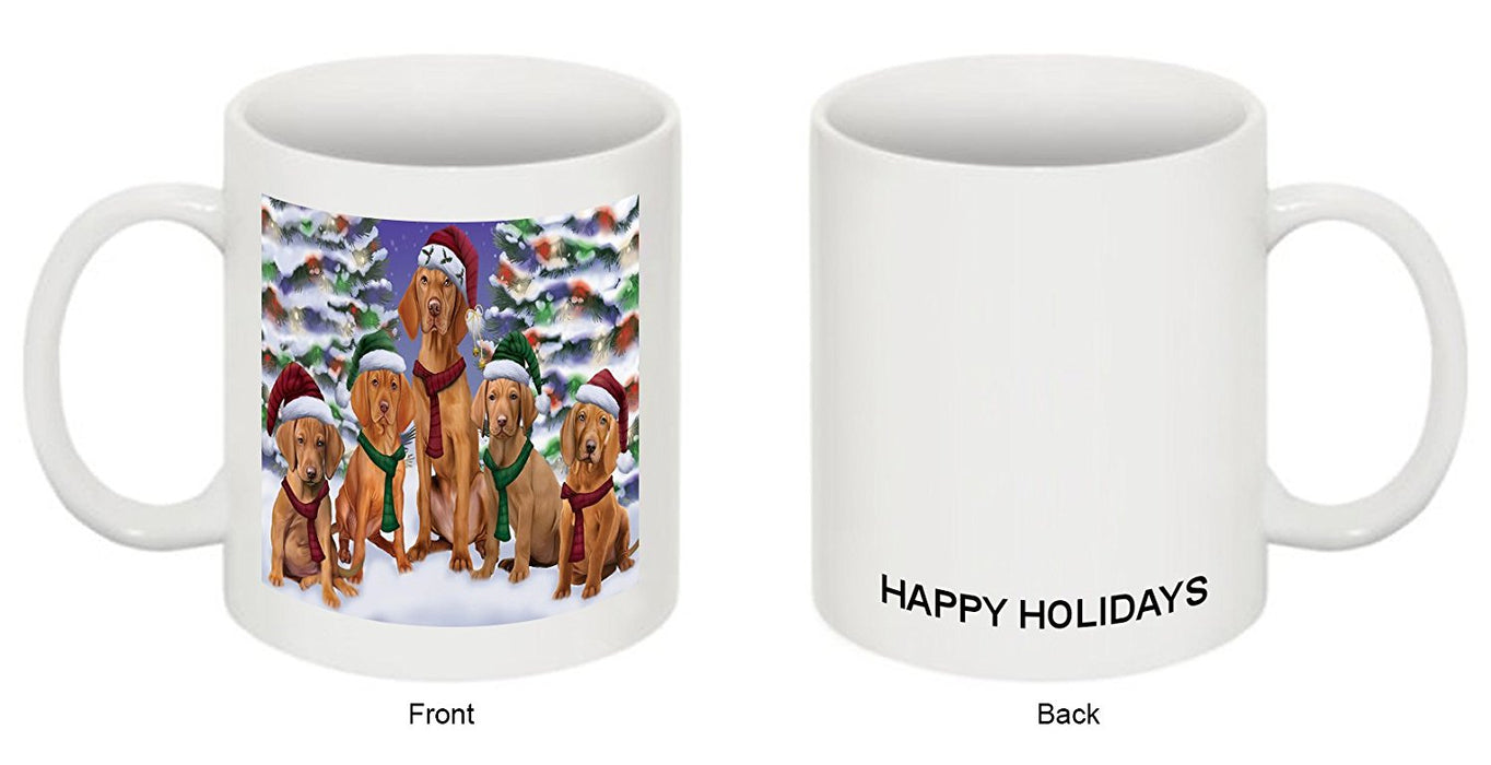 Vizsla Dog Christmas Family Portrait in Holiday Scenic Background Mug