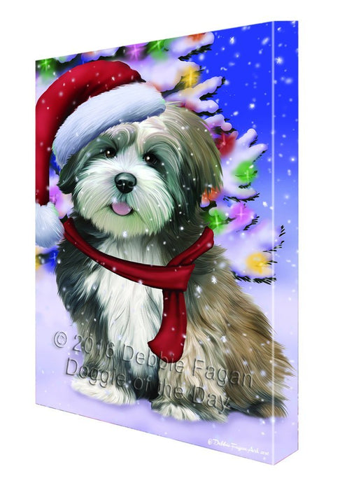 Winterland Wonderland Lhasa Apso Dog In Christmas Holiday Scenic Background Canvas Wall Art