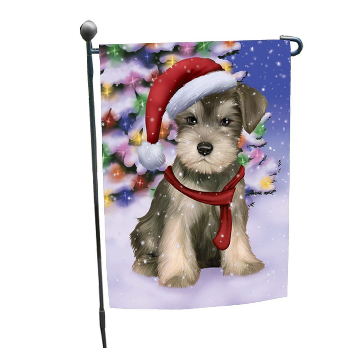 Winterland Wonderland Schnauzers Puppy Dog In Christmas Holiday Scenic Background Garden Flag