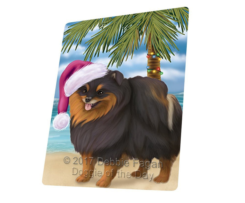 Summertime Happy Holidays Christmas Pomeranian Spitz Dog on Tropical Island Beach Large Refrigerator / Dishwasher Magnet D188