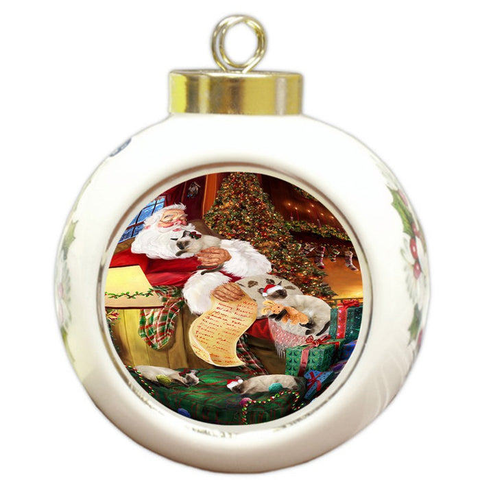 Siamese Cats and Kittens Sleeping with Santa Round Ball Christmas Ornament D466