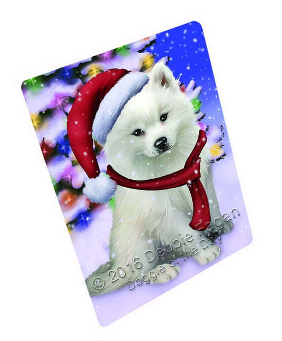 Winterland Wonderland American Eskimo Dog In Christmas Holiday Scenic Background Large Refrigerator / Dishwasher Magnet D220