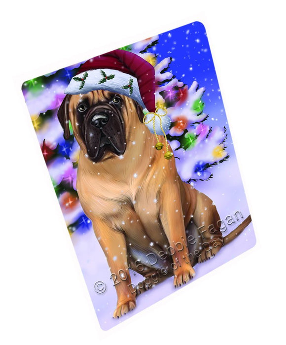 Winterland Wonderland Bullmastiff Dog In Christmas Holiday Scenic Background Tempered Cutting Board