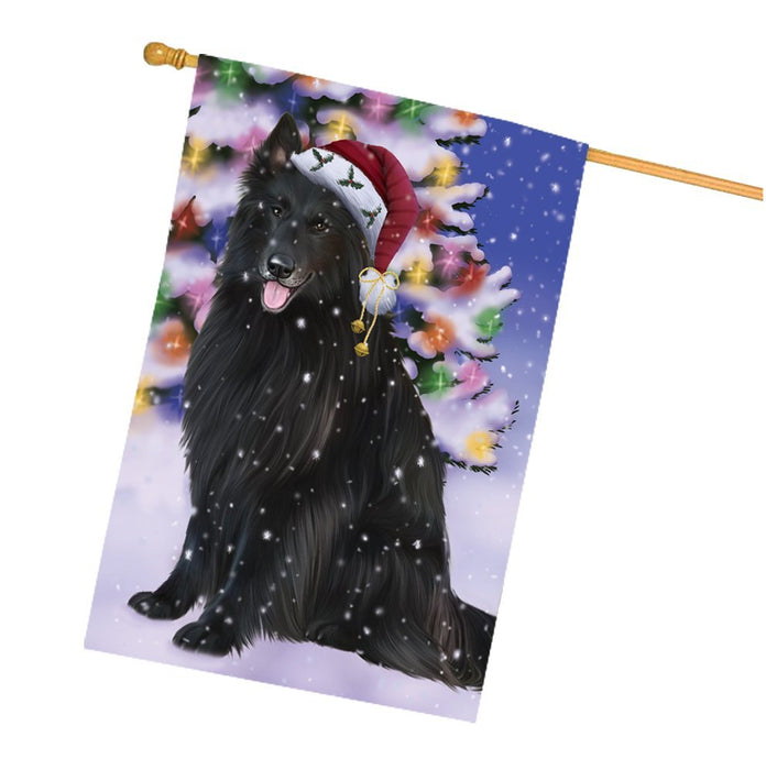 Winterland Wonderland Belgian Shepherds Dog In Christmas Holiday Scenic Background House Flag