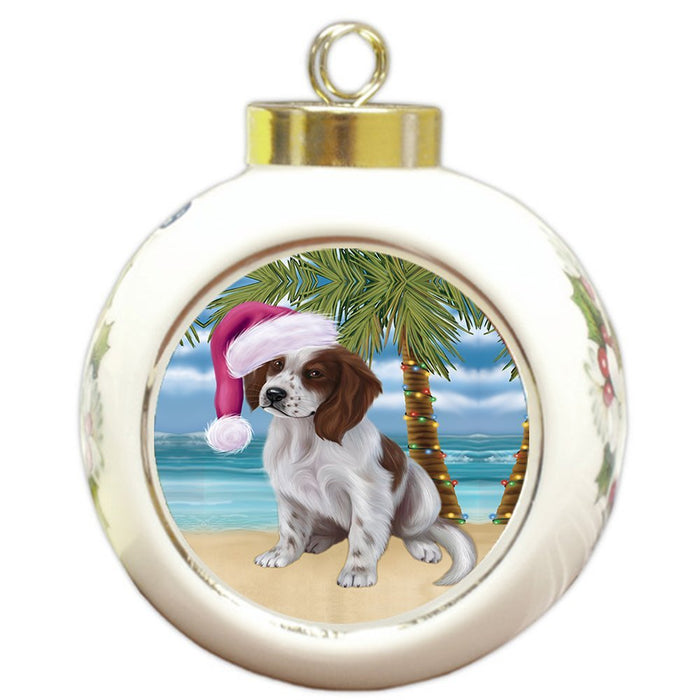 Summertime Irish Setter Puppy on Beach Christmas Round Ball Ornament POR1225