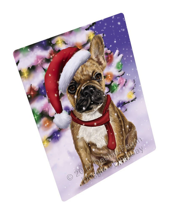 Winterland Wonderland French Bulldogs Puppy Dog In Christmas Holiday Scenic Background Tempered Cutting Board