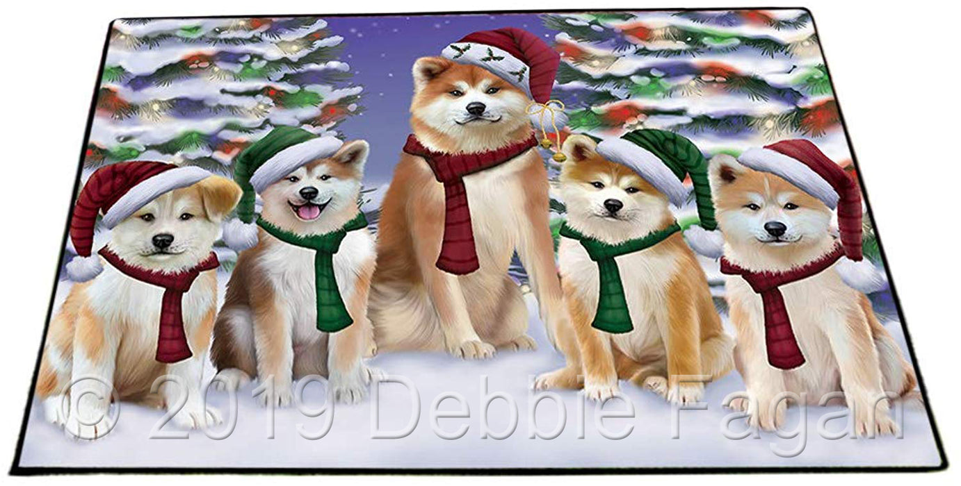 Akitas Dog Christmas Family Portrait in Holiday Scenic Background Floormat FLMS51906