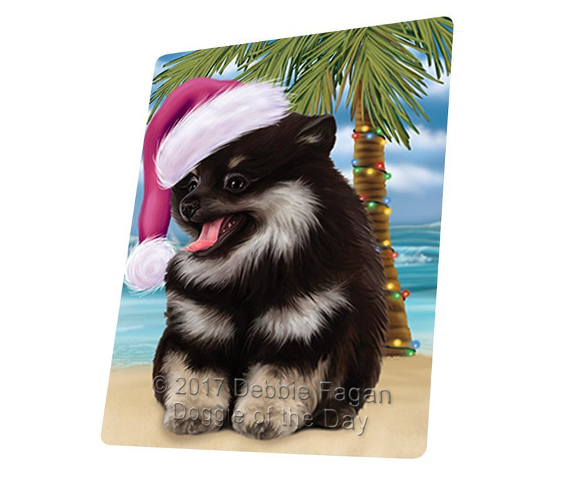 Summertime Happy Holidays Christmas Pomeranian Spitz Dog on Tropical Island Beach Large Refrigerator / Dishwasher Magnet D189