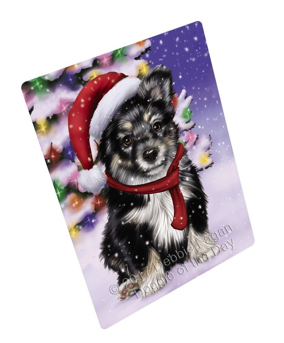 Winterland Wonderland Australian Shepherd Dog In Christmas Holiday Scenic Background Large Refrigerator / Dishwasher Magnet