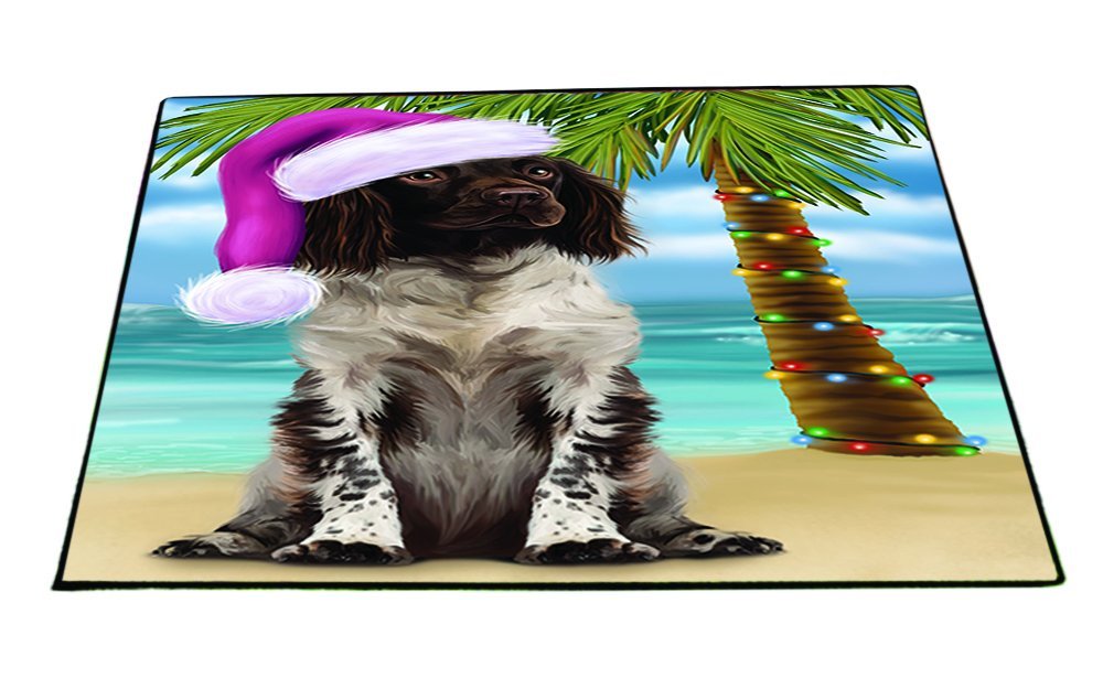 Summertime Happy Holidays Christmas Munsterlander Dog on Tropical Island Beach Indoor/Outdoor Floormat