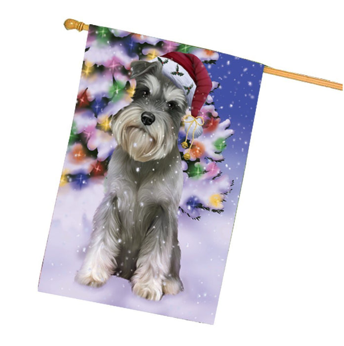 Winterland Wonderland Schnauzers Dog In Christmas Holiday Scenic Background House Flag