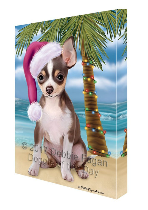 Summertime Happy Holidays Christmas Chihuahua Dog on Tropical Island Beach Canvas Wall Art
