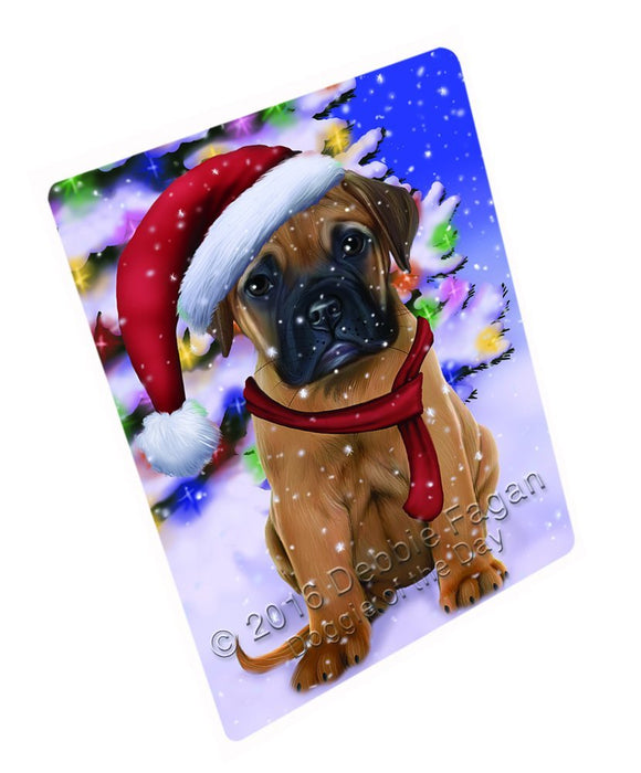Winterland Wonderland Bullmastiff Dog In Christmas Holiday Scenic Background Tempered Cutting Board
