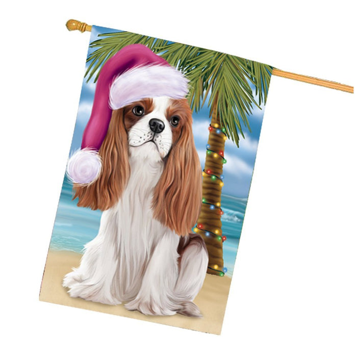 Summertime Happy Holidays Christmas Cavalier King Charles Spaniel Dog on Tropical Island Beach House Flag