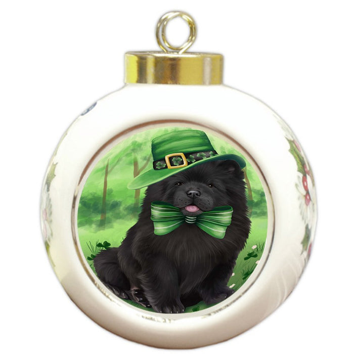 St. Patricks Day Irish Portrait Chow Chow Dog Round Ball Christmas Ornament RBPOR48783