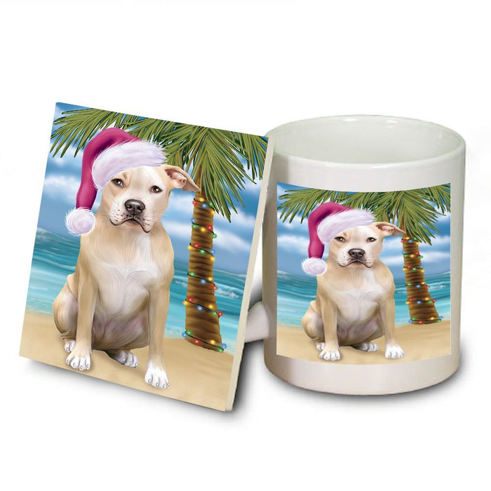 Summertime Pit Bull Dog on Beach Christmas Mug and Coaster Set MUC0666