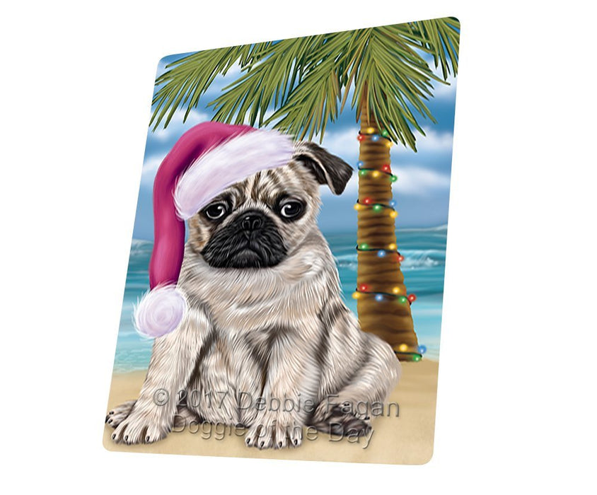 Summertime Happy Holidays Christmas Pugs Dog on Tropical Island Beach Large Refrigerator / Dishwasher Magnet D196