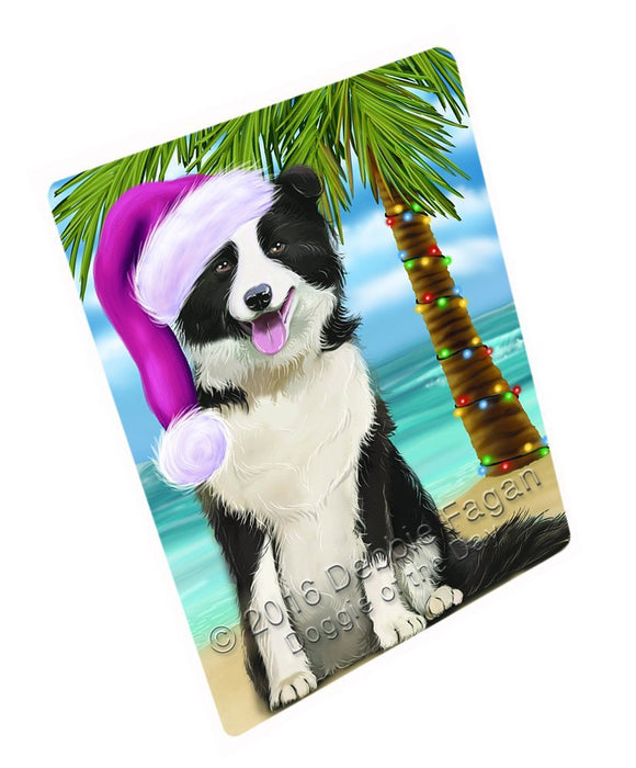 Summertime Happy Holidays Christmas Border Collie Dog on Tropical Island Beach Tempered Cutting Board