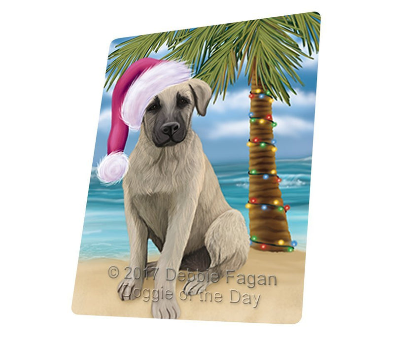 Summertime Happy Holidays Christmas Anatolian Shepherd Puppy Dog on Tropical Island Beach Tempered Cutting Board D107