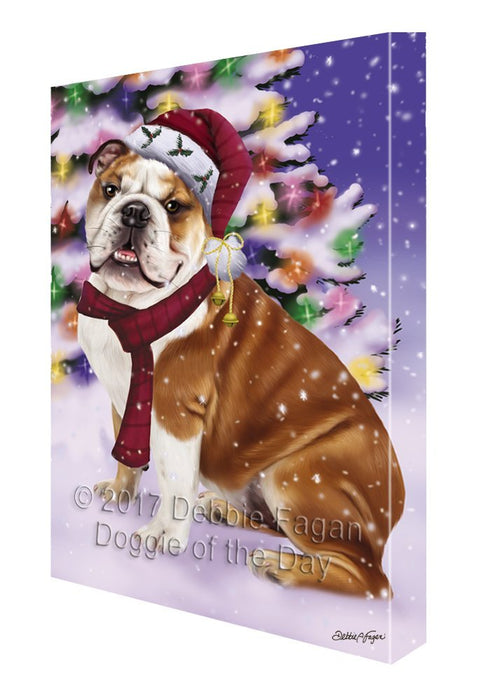 Winterland Wonderland Bulls Adult Dog In Christmas Holiday Scenic Background Painting Printed on Canvas Wall Art