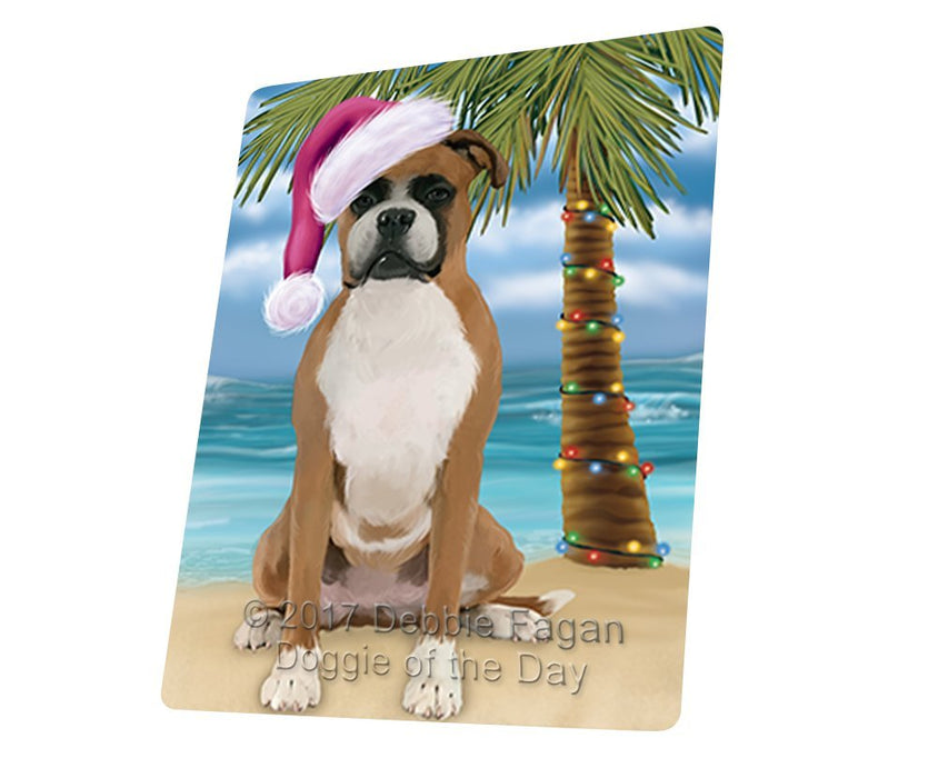 Summertime Happy Holidays Christmas Boxer Dog on Tropical Island Beach Large Refrigerator / Dishwasher Magnet D160