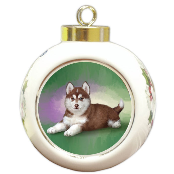 Siberian Husky Puppy Round Ball Christmas Ornament RBPOR48126