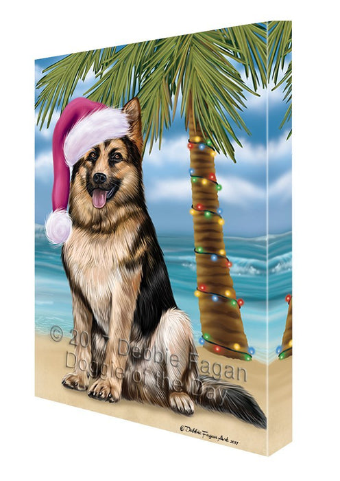 Summertime Happy Holidays Christmas German Shepherd Dog on Tropical Island Beach Canvas Wall Art