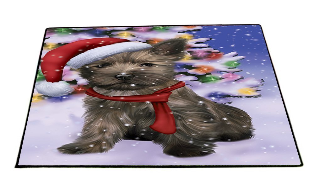 Winterland Wonderland Cairn Terrier Puppy Dog In Christmas Holiday Scenic Background Indoor/Outdoor Floormat