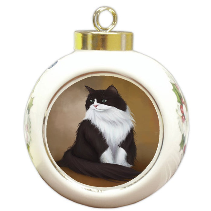 Tuxedo Cat Round Ceramic Ball Christmas Ornament