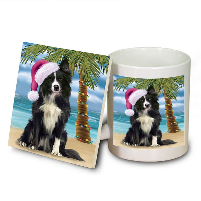 Summertime Border Collie Dog on Beach Christmas Mug and Coaster Set MUC0552