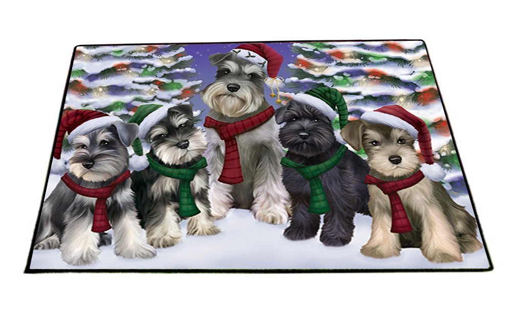 Schnauzers Dog Christmas Family Portrait in Holiday Scenic Background Indoor/Outdoor Floormat