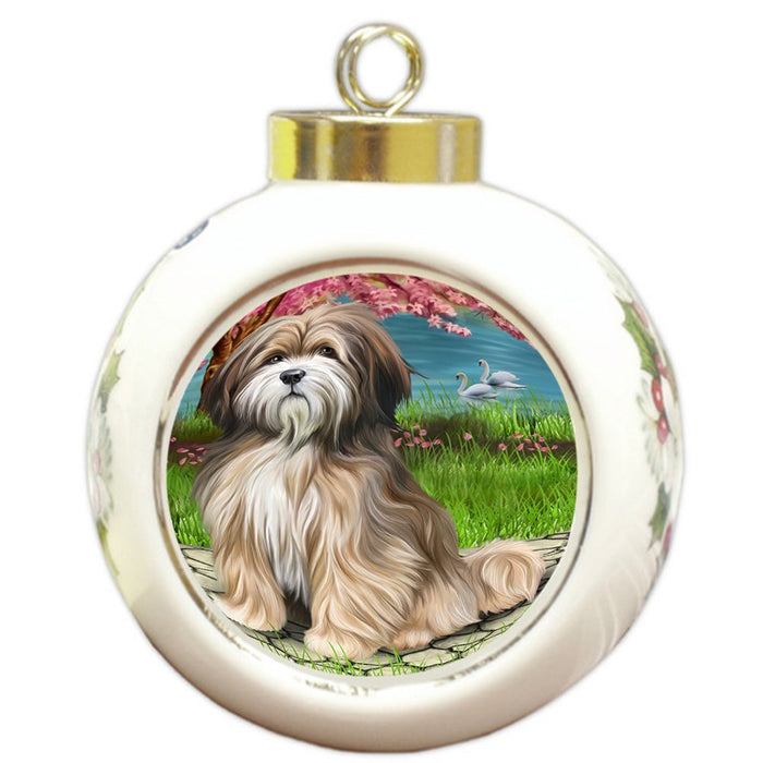 Tibetan Terrier Dog Round Ball Christmas Ornament RBPOR48534