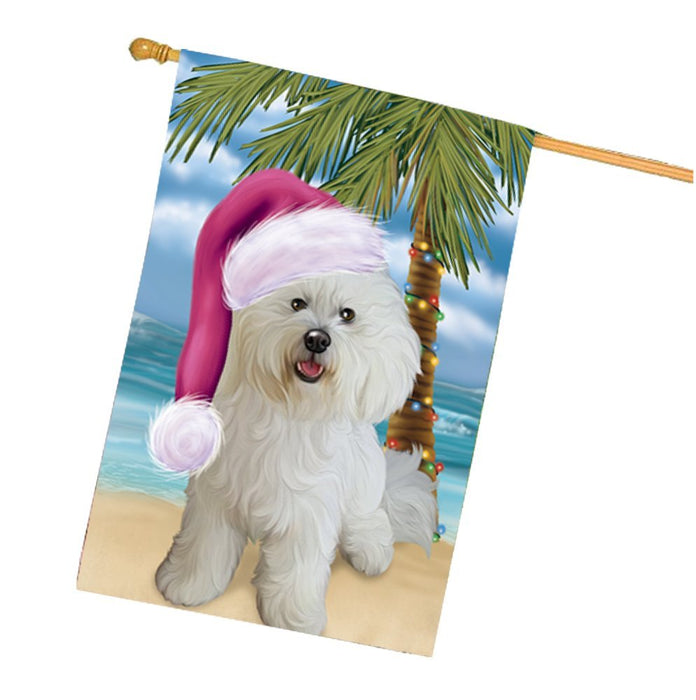 Summertime Happy Holidays Christmas Bichon Frise Dog on Tropical Island Beach House Flag