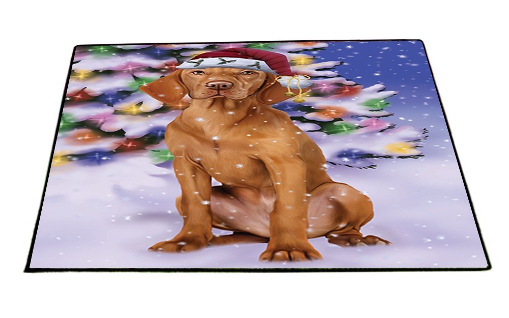Winterland Wonderland Vizsla Dog In Christmas Holiday Scenic Background Indoor/Outdoor Floormat
